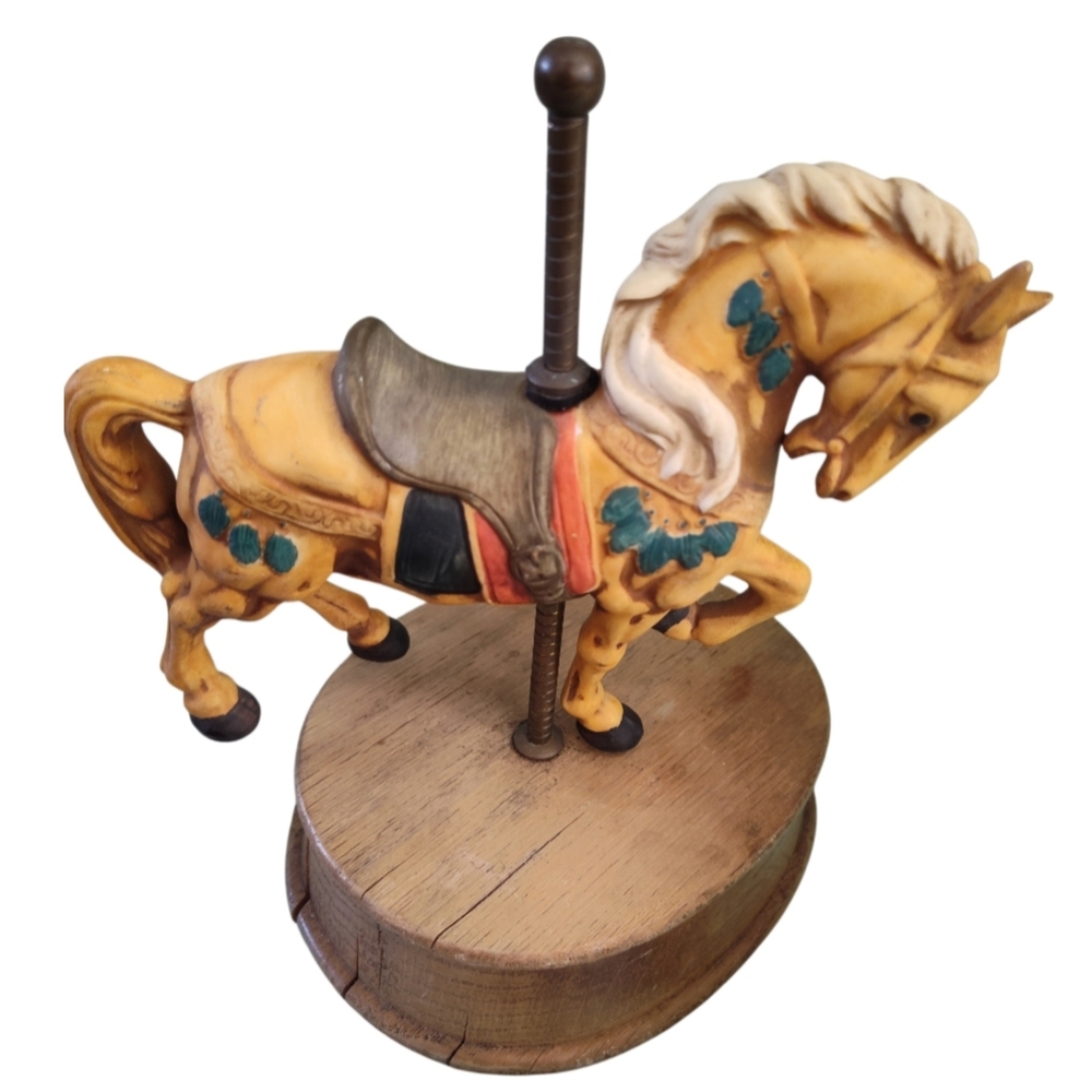 Melodies Carousel Horse Music Box “Carousel Waltz” Wooden Base 8"